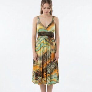 Studio West Dress Babydoll Y2K Peacock Studded Orange Green XL